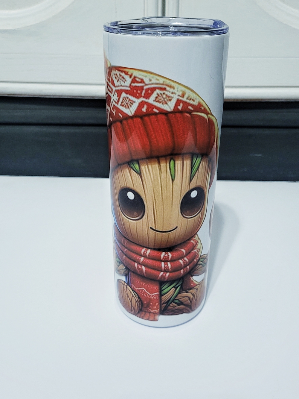 Cute Groot Winter Tumbler - Red & White Design